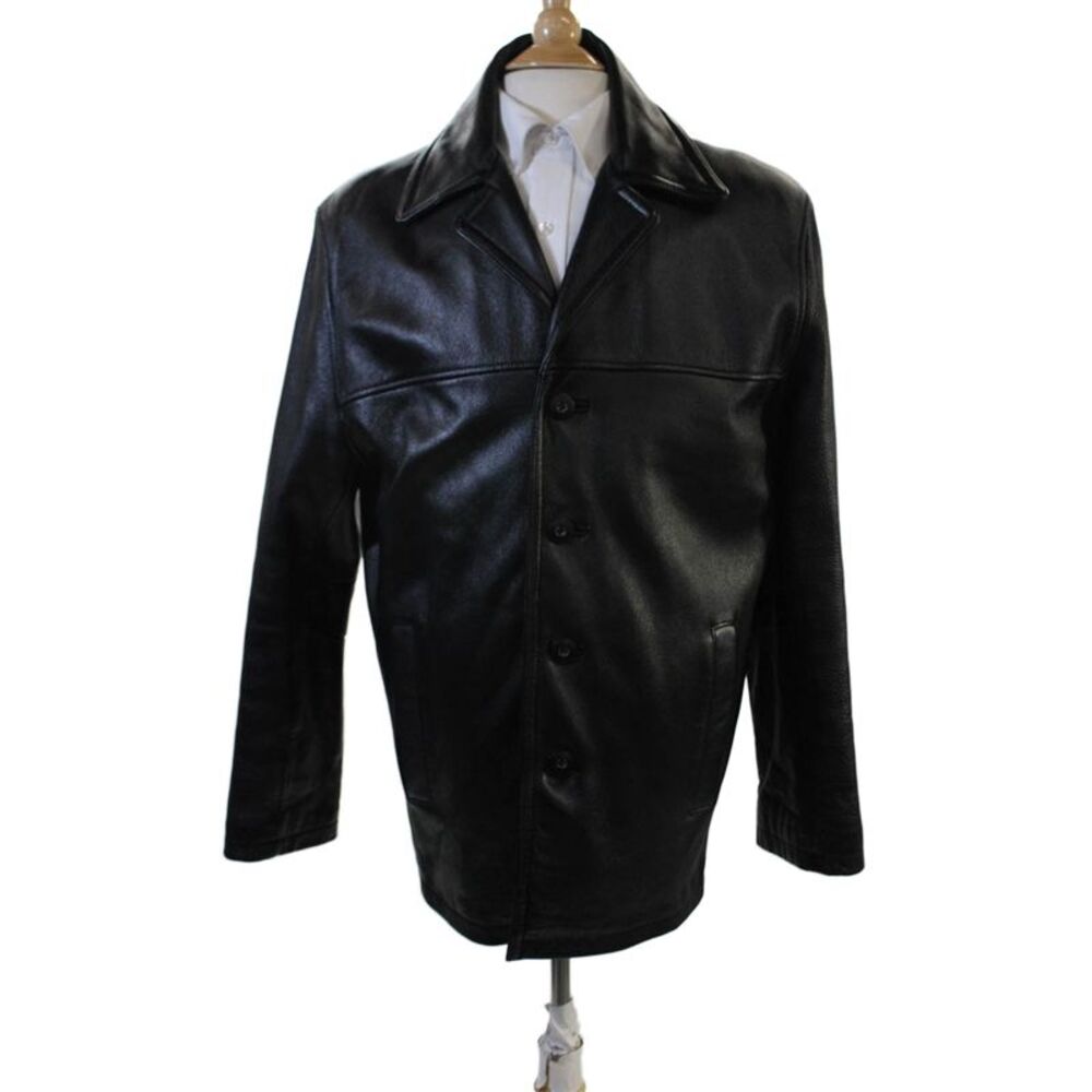 M. Julian Mens Overcoat Black Button Collared Long Sleeve Size L